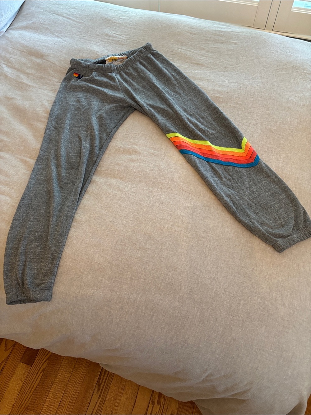 Aviator Nation Gray Joggers with Rainbow Chevron